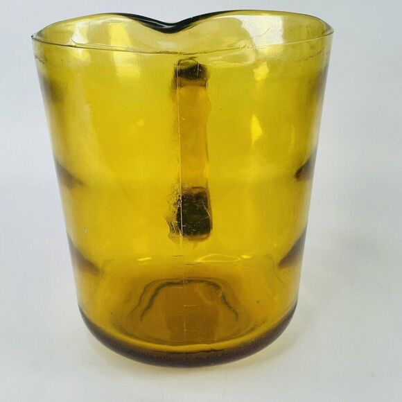 Hazel Atlas Waterfall Optic Ribbed Gold Vintage Amber Glass Pitcher MCM 1960s - Picture 3 of 12